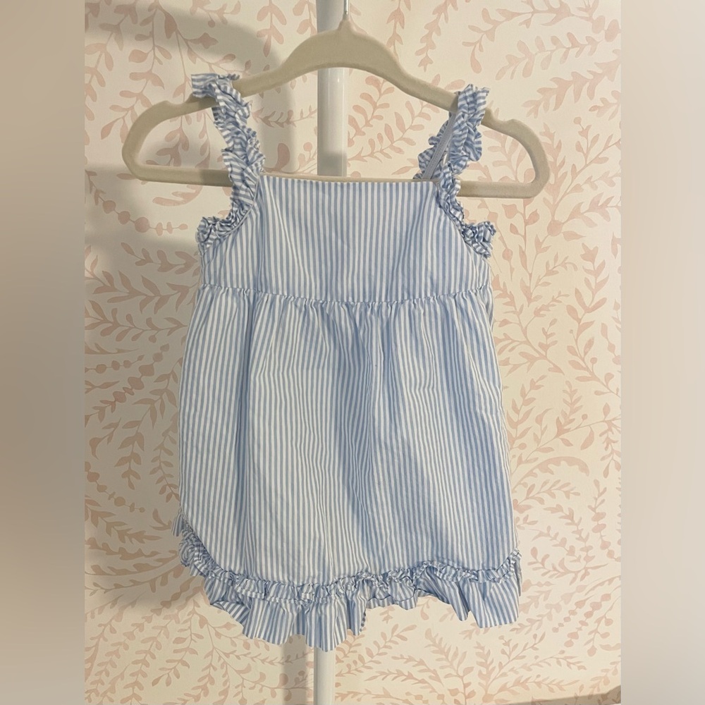 Edgehill Collection - Blue Seersucker Dress and Diaper Cover Set